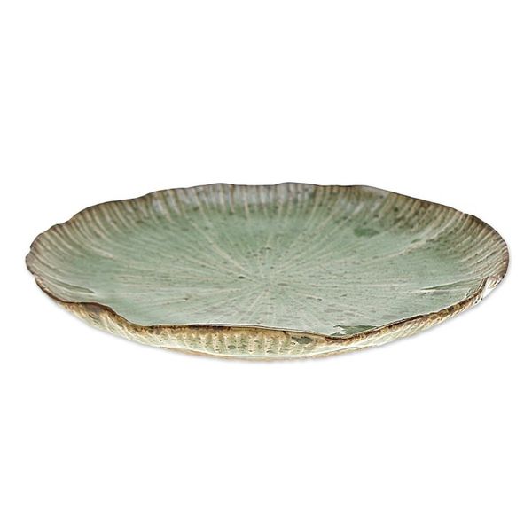 Alternate image for Lotus-Inspired Speckled Green Celadon Ceramic Luncheon Plate Lotus Table