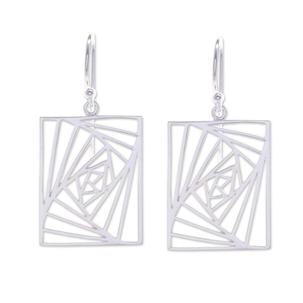 Alternate image for Modern Openwork Rectangular Sterling Silver Dangle Earrings Flawless Rectangular