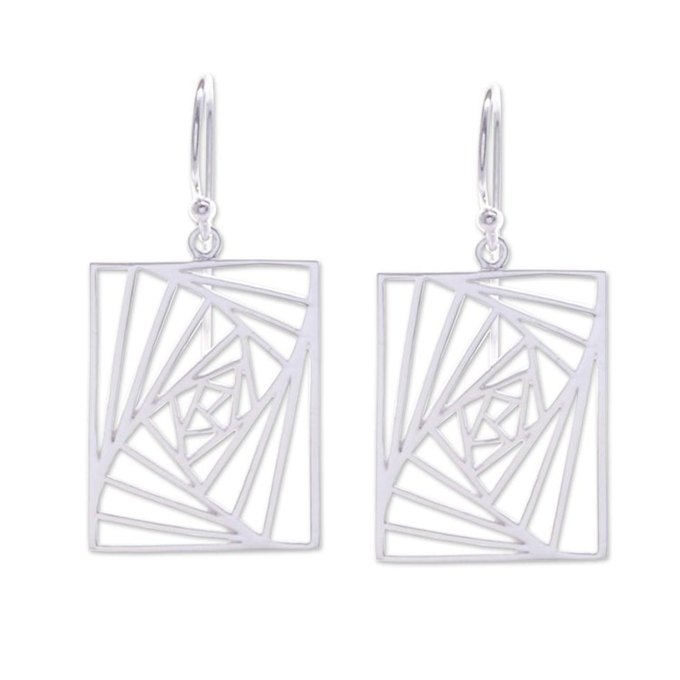 Modern Openwork Rectangular Sterling Silver Dangle Earrings 'Flawless Rectangular'