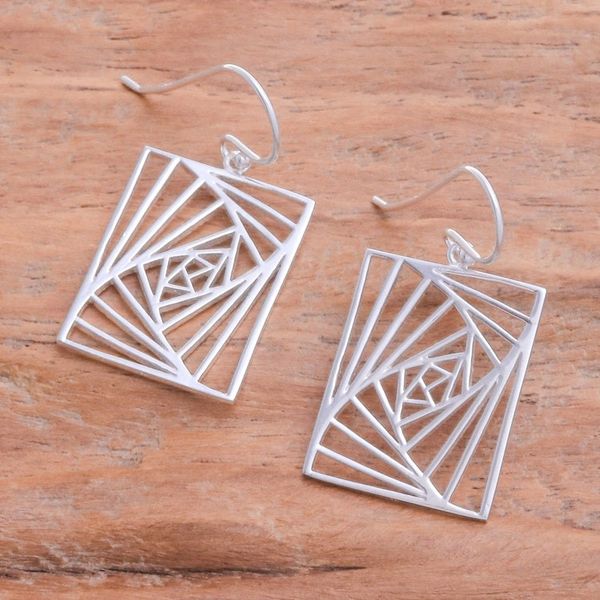 Alternate image for Modern Openwork Rectangular Sterling Silver Dangle Earrings Flawless Rectangular