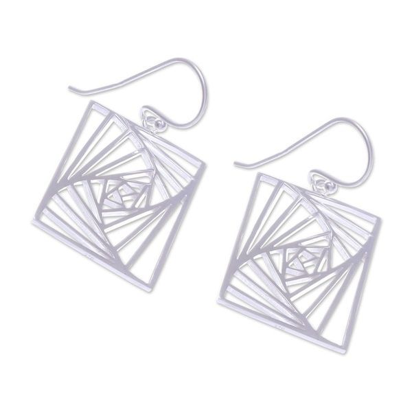 Alternate image for Modern Openwork Rectangular Sterling Silver Dangle Earrings Flawless Rectangular