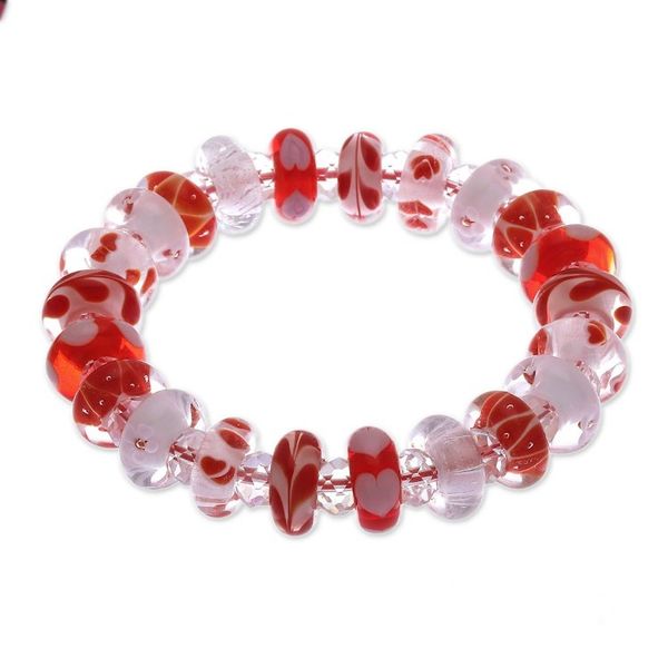 Alternate image for Heart-Themed Red Blown Glass Crystal Beaded Stretch Bracelet Passion Spell