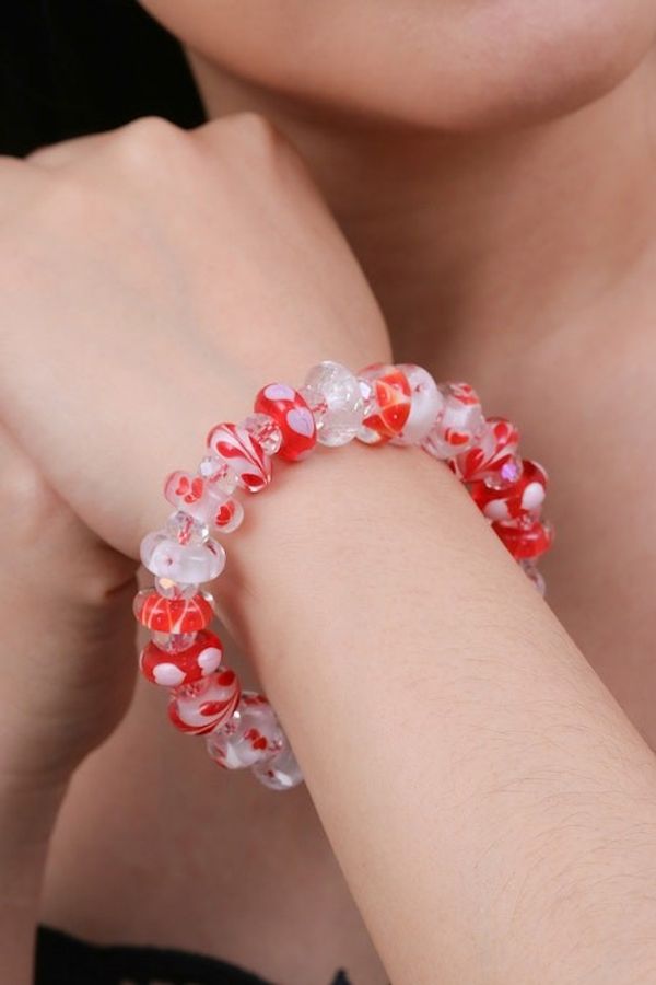 Alternate image for Heart-Themed Red Blown Glass Crystal Beaded Stretch Bracelet Passion Spell