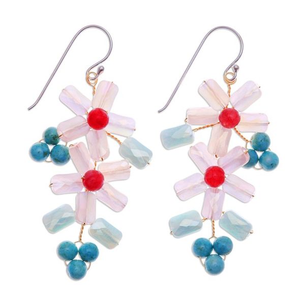 Alternate image for Blue and White Quartz and Howlite Beaded Dangle Earrings Zephyr Spring