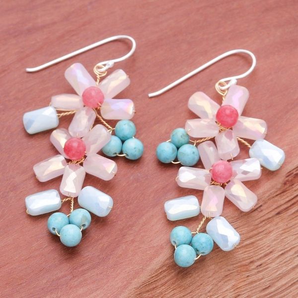Alternate image for Blue and White Quartz and Howlite Beaded Dangle Earrings Zephyr Spring