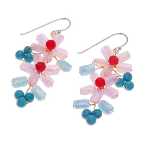 Alternate image for Blue and White Quartz and Howlite Beaded Dangle Earrings Zephyr Spring