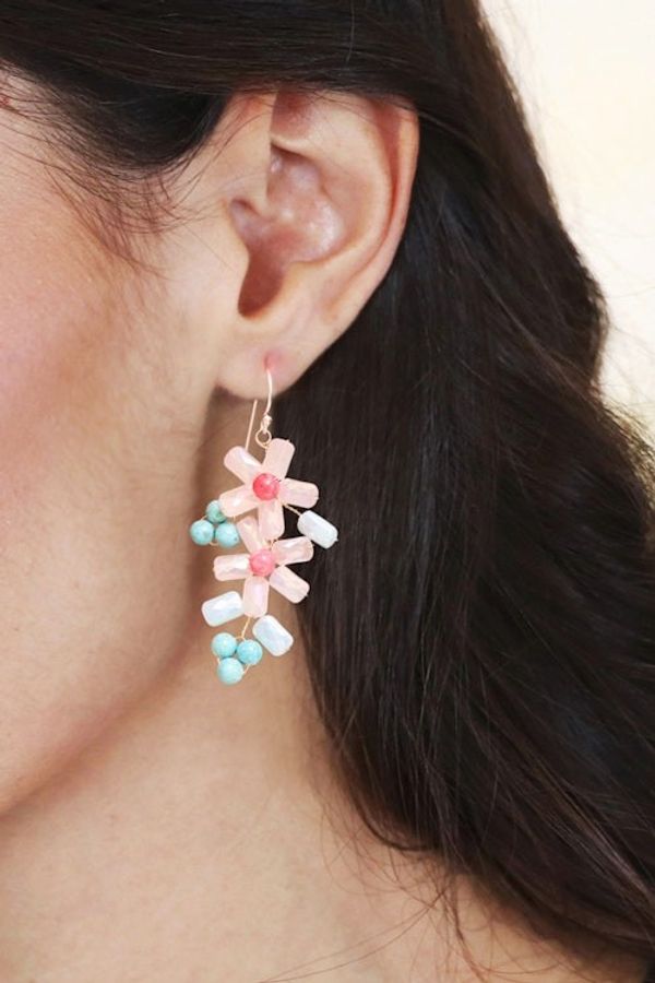 Alternate image for Blue and White Quartz and Howlite Beaded Dangle Earrings Zephyr Spring