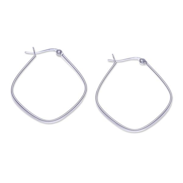 Alternate image for Thai Artisan-Made Minimalist Sterling Silver Hoop Earrings Sides of Utopia