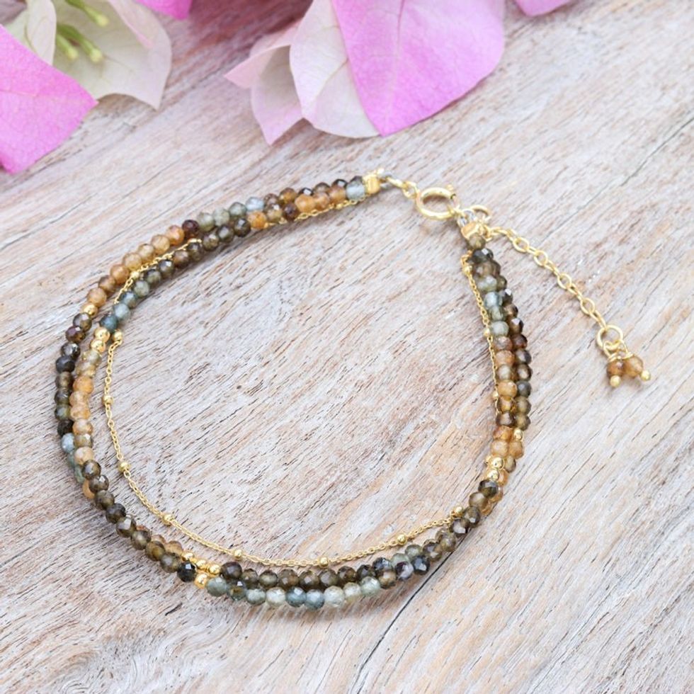 Thai-Made 6-Carat Natural Tourmaline Beaded Strand Bracelet 'Mystic Reflections'