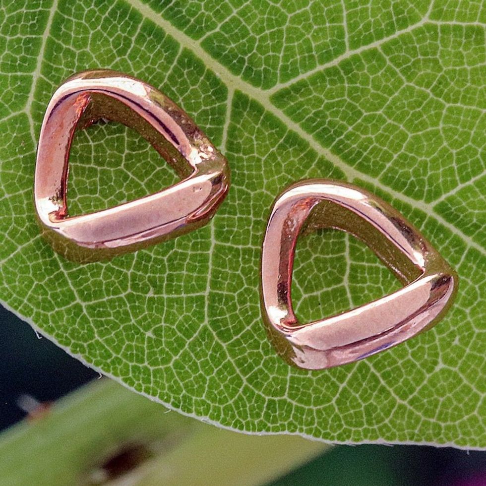 High-Polished Triangle 18k Rose Gold-Plated Stud Earrings 'Triangles of Sweetness'
