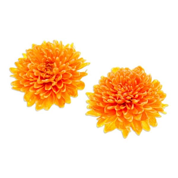 Alternate image for Orange Chrysanthemum Dangle Earrings with 22k Gold Accents Happy Orange