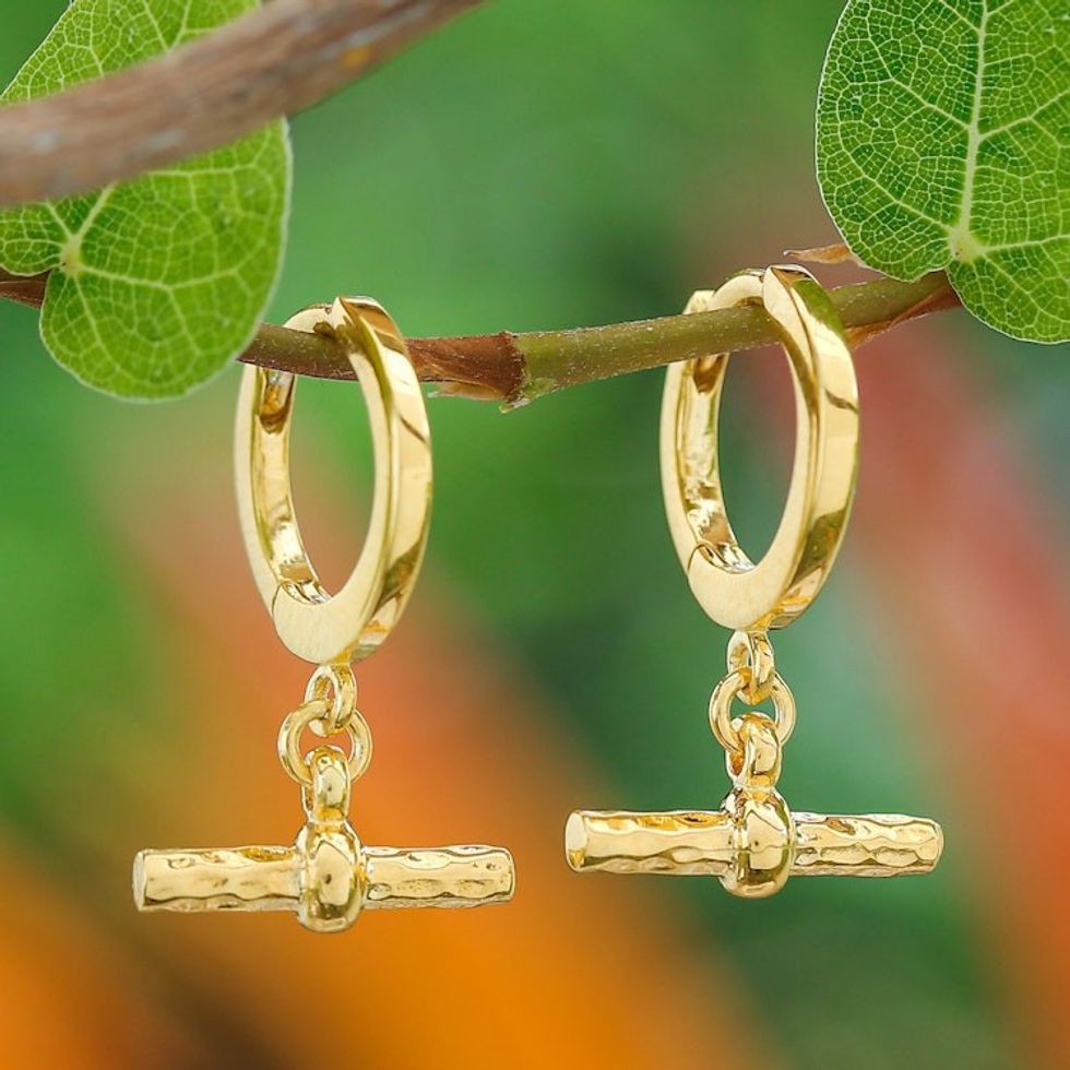 Modern Hammered Polished 18k Gold-Plated Hoop Earrings 'Bright Chic Spell'