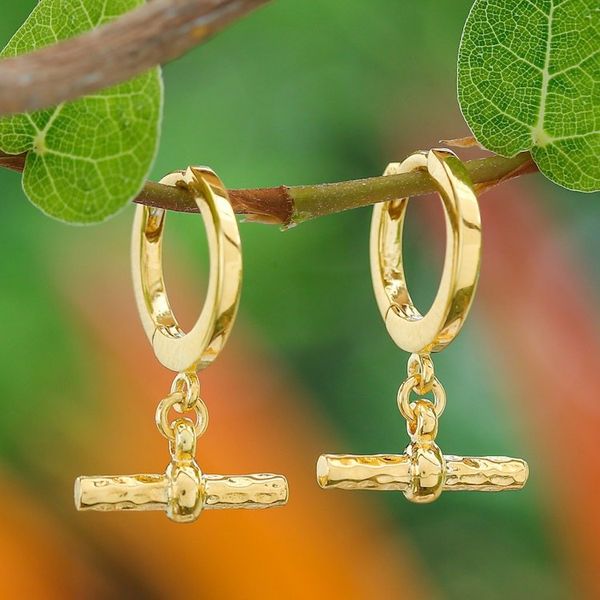 Alternate image for Modern Hammered Polished 18k Gold-Plated Hoop Earrings Bright Chic Spell