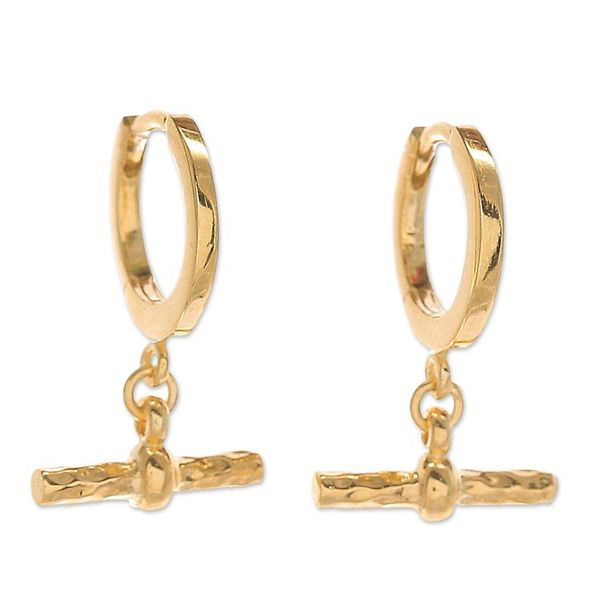 Alternate image for Modern Hammered Polished 18k Gold-Plated Hoop Earrings Bright Chic Spell
