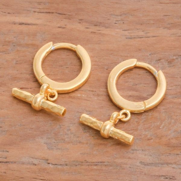 Alternate image for Modern Hammered Polished 18k Gold-Plated Hoop Earrings Bright Chic Spell