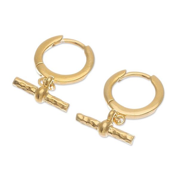 Alternate image for Modern Hammered Polished 18k Gold-Plated Hoop Earrings Bright Chic Spell