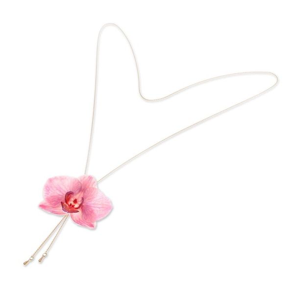 Alternate image for Handmade 22k Gold-Accented Lariat Necklace with Pink Orchid Primaveral Fantasy