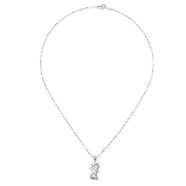 Alternate image for Cat-Shaped Sterling Silver Pendant Necklace from Thailand Cat Appeal