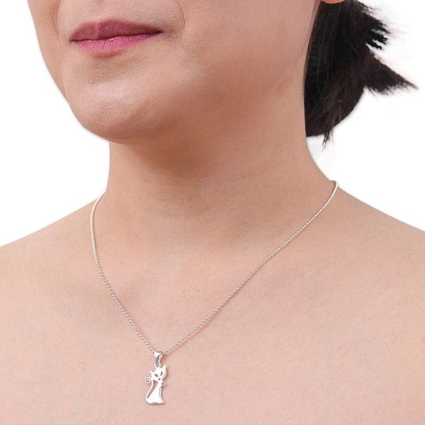 Alternate image for Cat-Shaped Sterling Silver Pendant Necklace from Thailand Cat Appeal