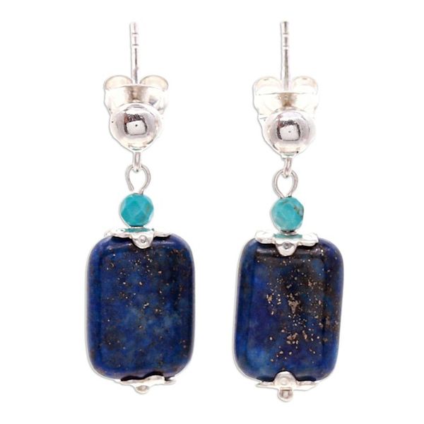 Alternate image for Lapis Lazuli and Howlite Dangle Earrings from Thailand Tranquil Blueberry