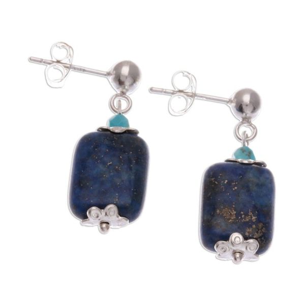 Alternate image for Lapis Lazuli and Howlite Dangle Earrings from Thailand Tranquil Blueberry