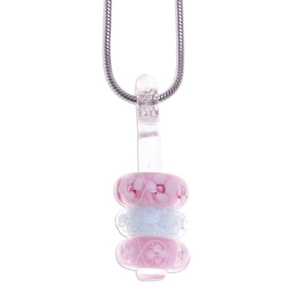Alternate image for Floral Pink and White Glass Beaded Pendant Necklace Kind Amulets