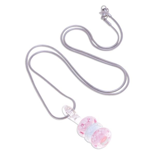 Alternate image for Floral Pink and White Glass Beaded Pendant Necklace Kind Amulets