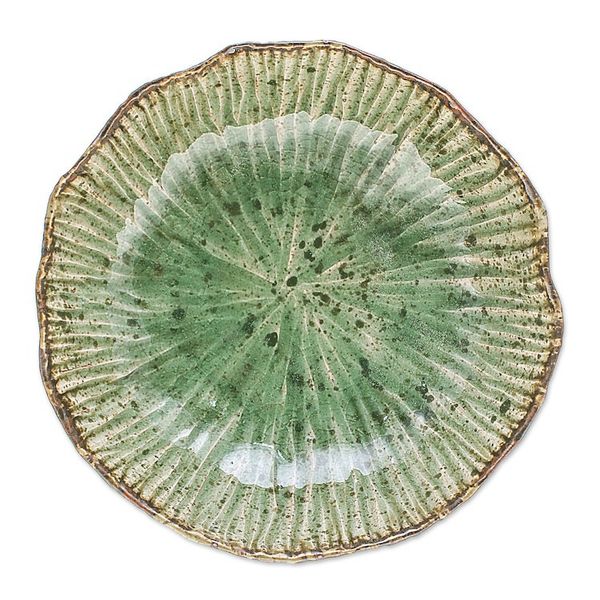 Alternate image for Lotus-Inspired Speckled Green Celadon Ceramic Bowl Lotus Table