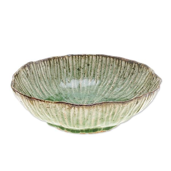 Alternate image for Lotus-Inspired Speckled Green Celadon Ceramic Bowl Lotus Table