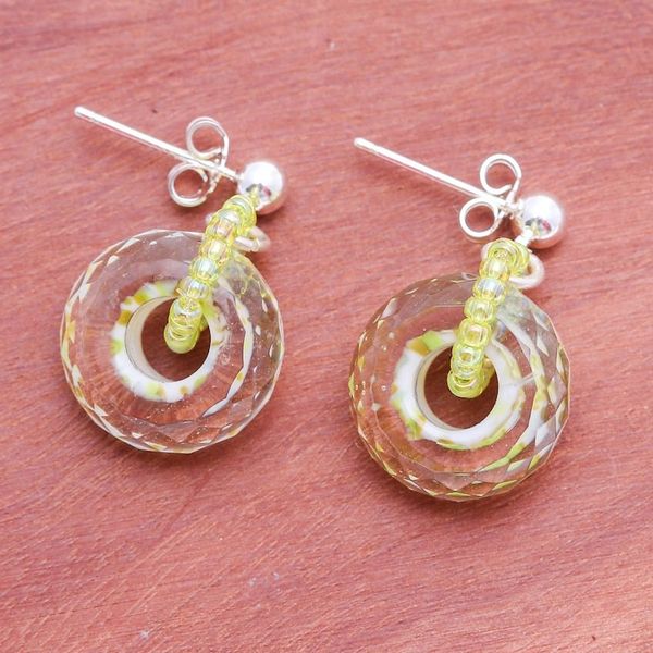 Alternate image for Thai-Made Abstract-Patterned Green Glass Dangle Earrings Evergreen Soul