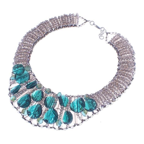 Alternate image for Steel and Glass Beaded Choker Necklace in Turquoise Hues Bewitched Night