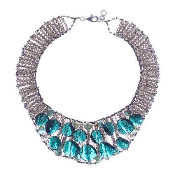 Alternate image for Steel and Glass Beaded Choker Necklace in Turquoise Hues Bewitched Night