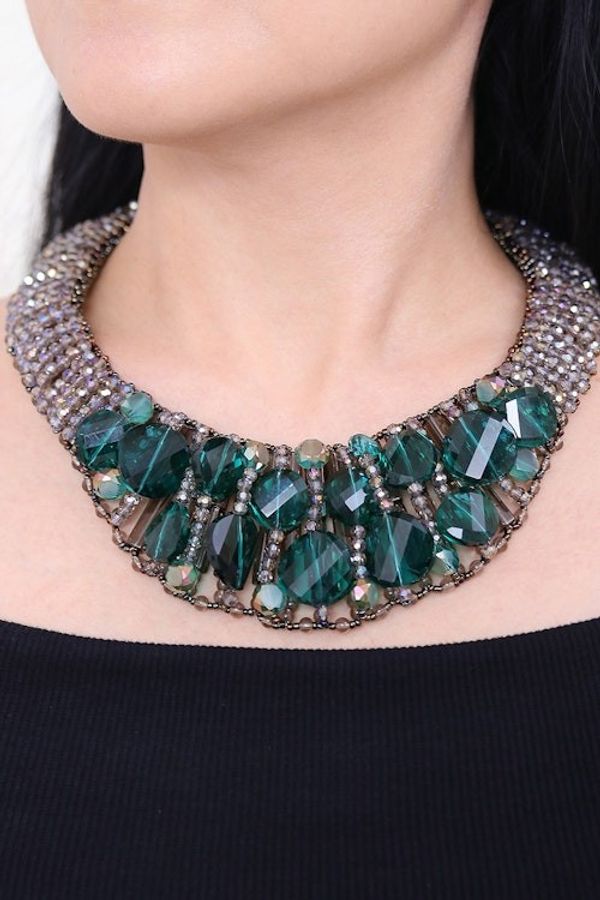 Alternate image for Steel and Glass Beaded Choker Necklace in Turquoise Hues Bewitched Night
