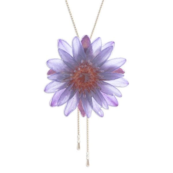 Alternate image for Gold-Accented Resin-Coated Purple Water Lily Lariat Necklace Chic Purple Water Lily