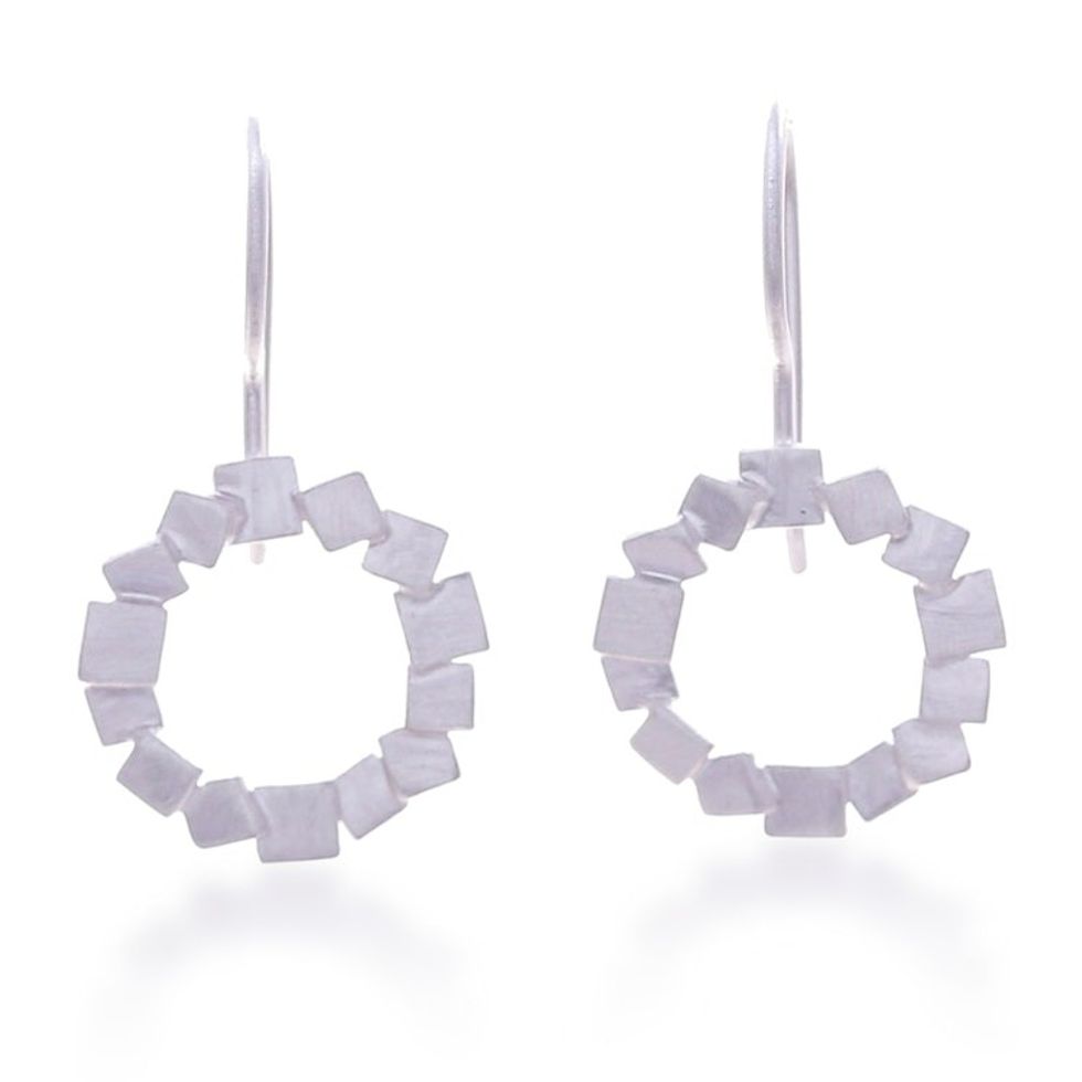 Sterling Silver Drop Earrings in a Brushed-Satin Finish 'Round Heaven'