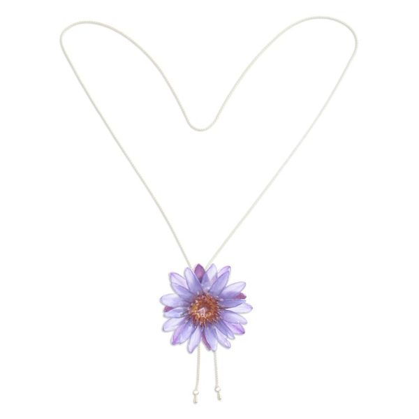 Alternate image for Gold-Accented Resin-Coated Purple Water Lily Lariat Necklace Chic Purple Water Lily