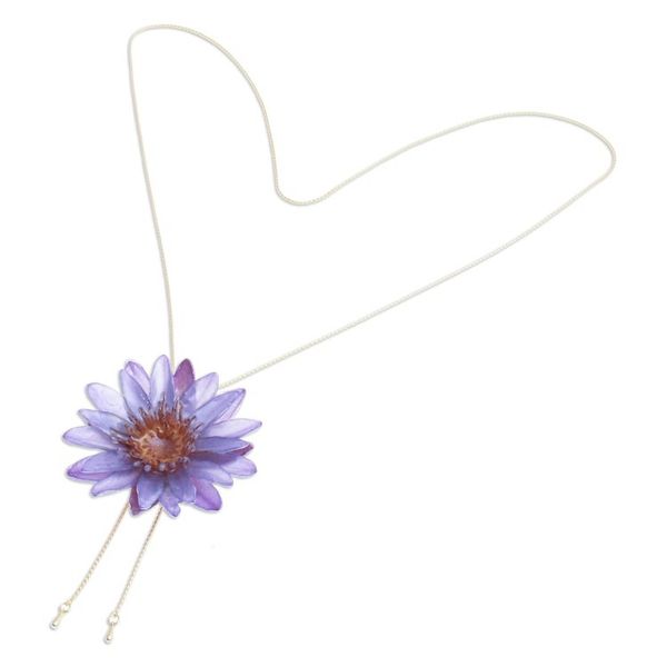 Alternate image for Gold-Accented Resin-Coated Purple Water Lily Lariat Necklace Chic Purple Water Lily