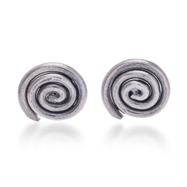 Alternate image for Spiral-Themed Oxidized Polished Silver Stud Earrings Stylish Spirals