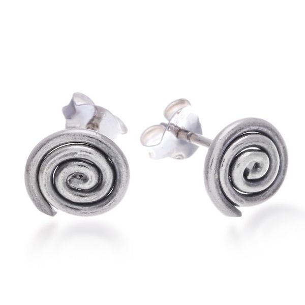 Alternate image for Spiral-Themed Oxidized Polished Silver Stud Earrings Stylish Spirals
