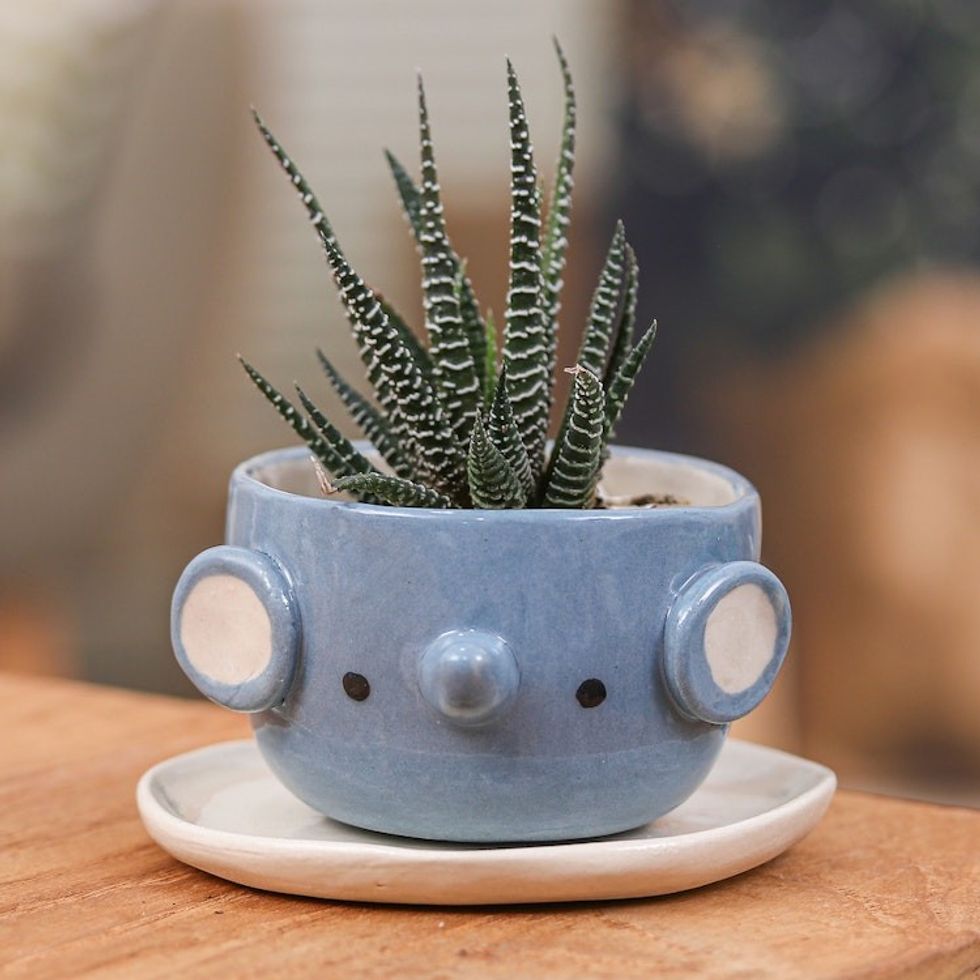 Elephant Ceramic Mini Flower Pot Made in Thailand Small 'Elephant Spring'