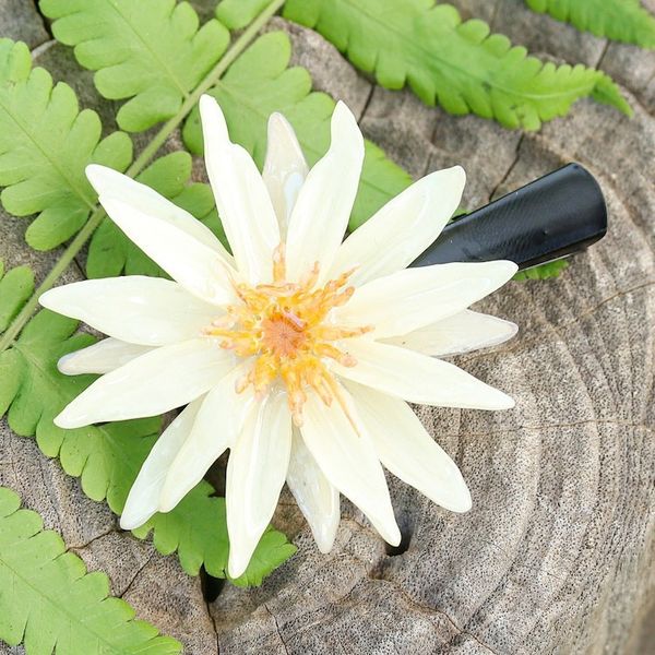 Alternate image for Hair Clip with Resin-Coated Natural Water Lily in Ivory Chic Ivory Water Lily