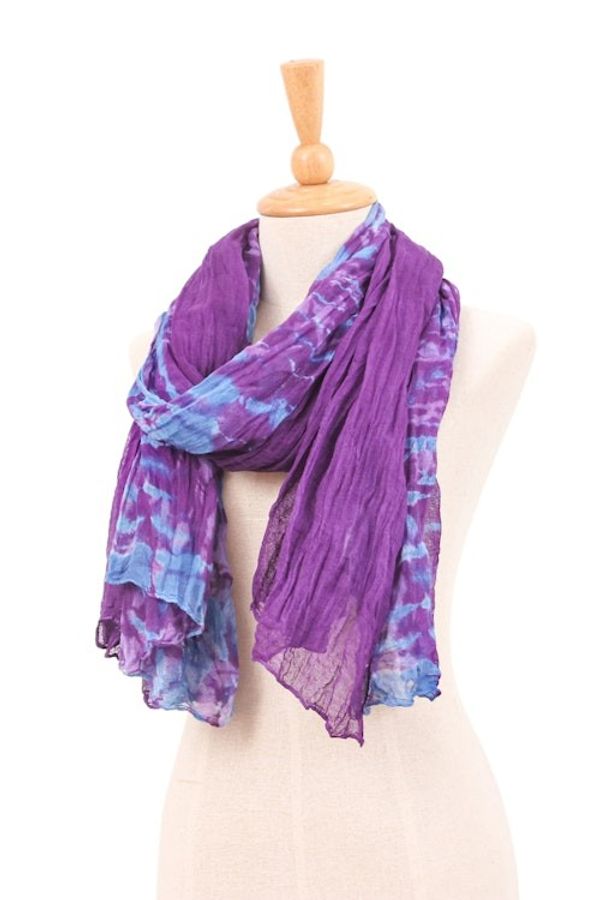 Alternate image for 2 Tie-Dyed Handwoven Batik Cotton Scarves in Purple and Blue Mangosteen Colors