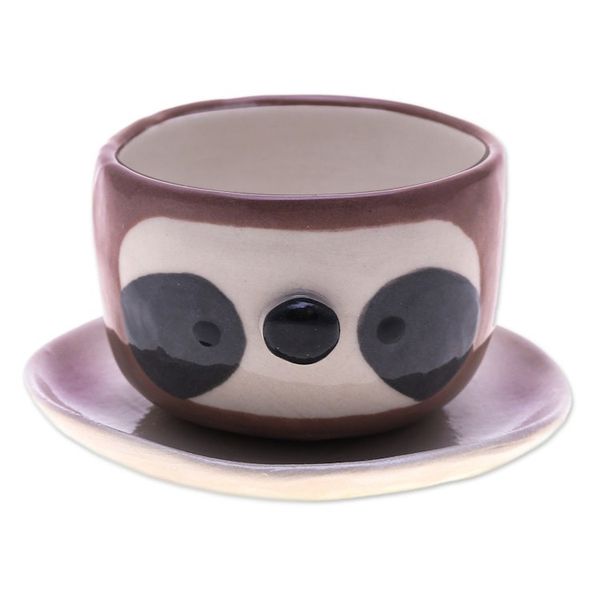 Alternate image for Glazed Handmade Sloth-Themed Ceramic Mini Flower Pot Small Sloth Spring