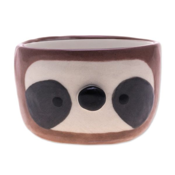 Alternate image for Glazed Handmade Sloth-Themed Ceramic Mini Flower Pot Small Sloth Spring