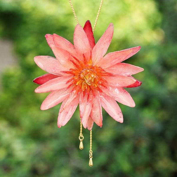 Alternate image for Adjustable 22k Gold-Accented Red Water Lily Lariat Necklace Chic Red Water Lily