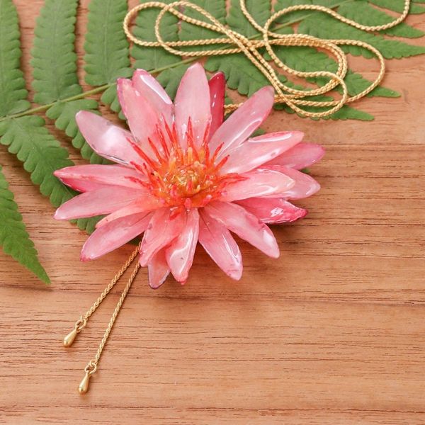 Alternate image for Adjustable 22k Gold-Accented Red Water Lily Lariat Necklace Chic Red Water Lily