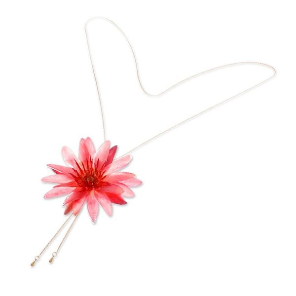 Alternate image for Adjustable 22k Gold-Accented Red Water Lily Lariat Necklace Chic Red Water Lily
