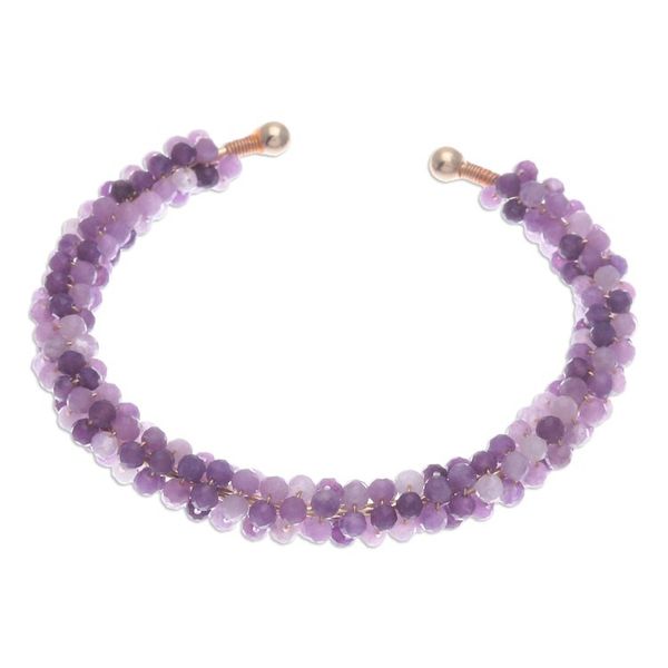 Alternate image for Amethyst Brass and Copper Wire Beaded Cuff Bracelet Remarkable Beauty
