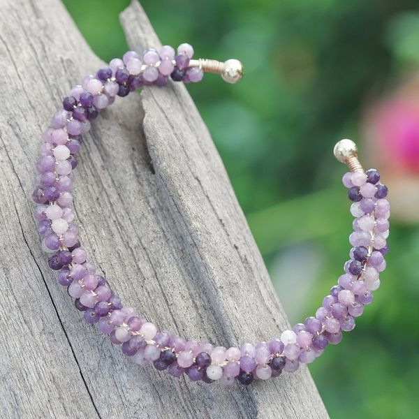 Alternate image for Amethyst Brass and Copper Wire Beaded Cuff Bracelet Remarkable Beauty