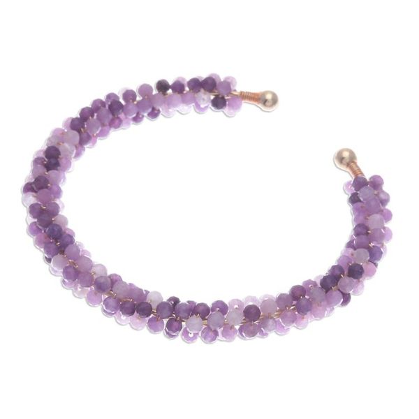 Alternate image for Amethyst Brass and Copper Wire Beaded Cuff Bracelet Remarkable Beauty